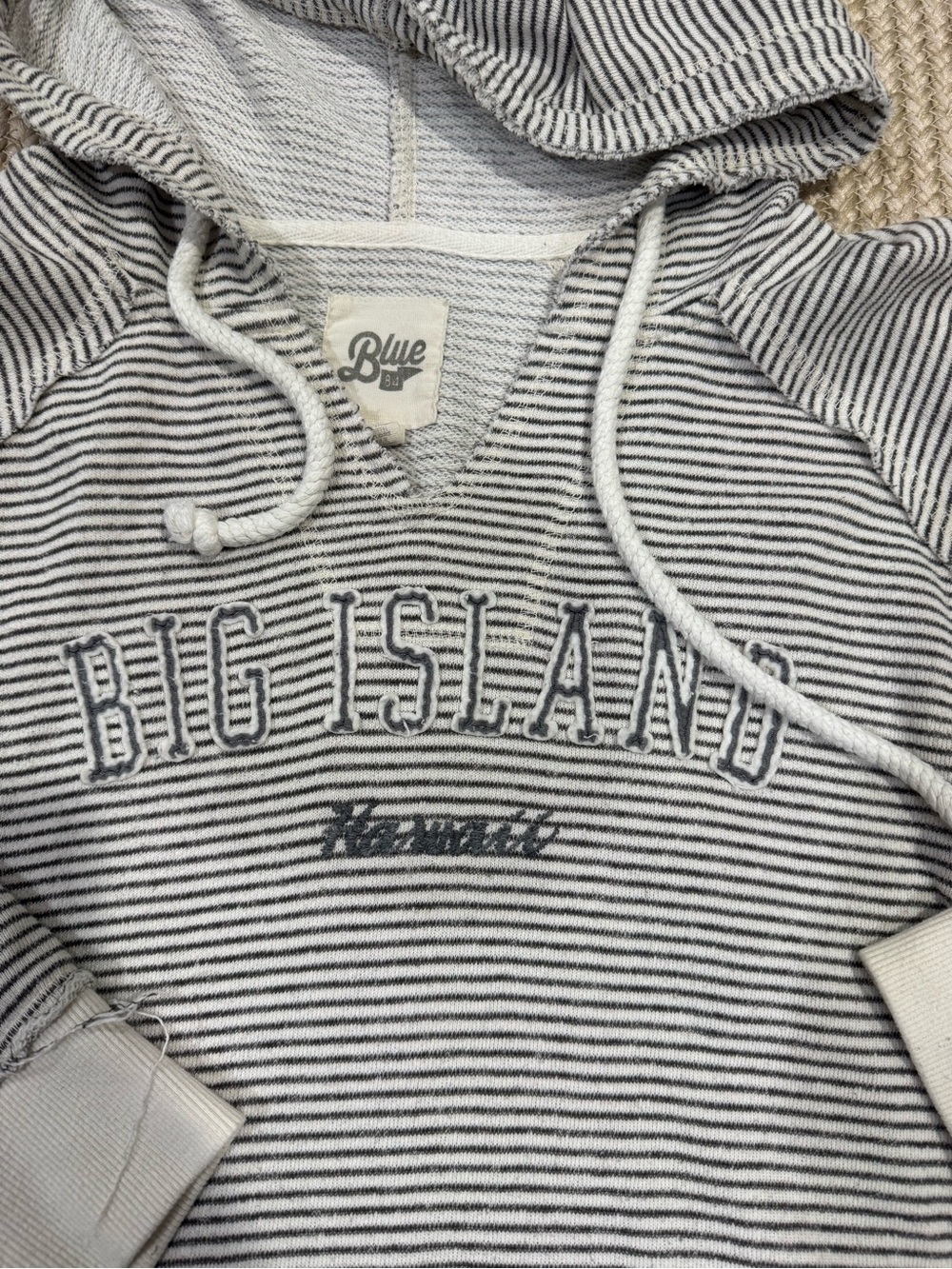 Blue 84 Striped 'Big Island' Hooded Pullover in White and Grey